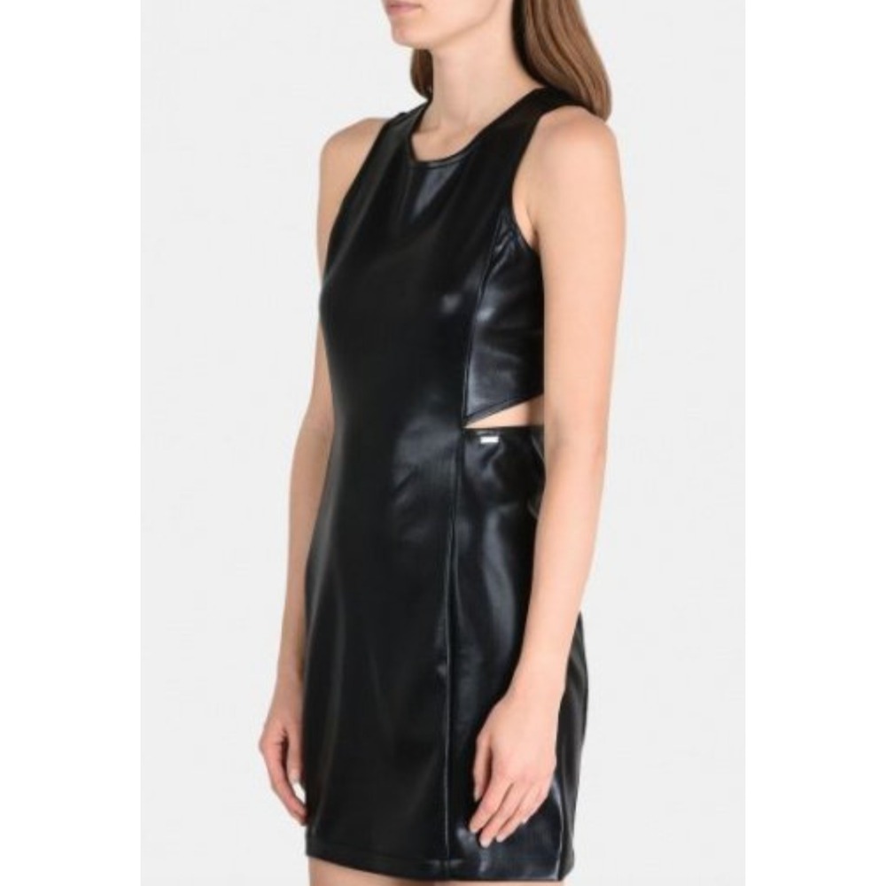 Armani Exchange Black Dress w/ Side Cut Outs, Zip Close,‎ Shine & Stretch Sz 4